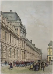 Ansicht der neuen Fassade des Louvre an der Rue de Rivoli, Illustration aus 